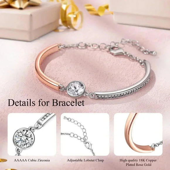 18K Rose Gold Plated Bracelets for Women with Cubic Zirconia 2.5cm CZ, Size  7 " - Picture 3 of 7